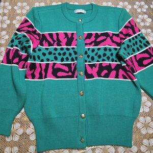 Authentic YSL Vibrant Green and  Print Sweater Size Large From Japan